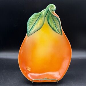 Vintage Italian Pear Ancora Dish Made in Italy Fruit Decór 11X 7.5” Hand Painted